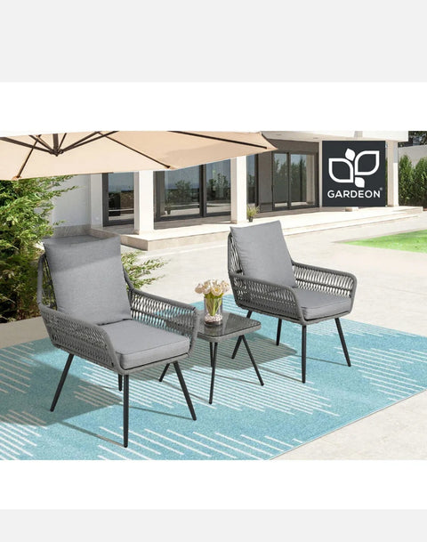 Gardeon Outdoor Furniture 3-Piece Lounge Setting Chairs Table Bistro Set Patio