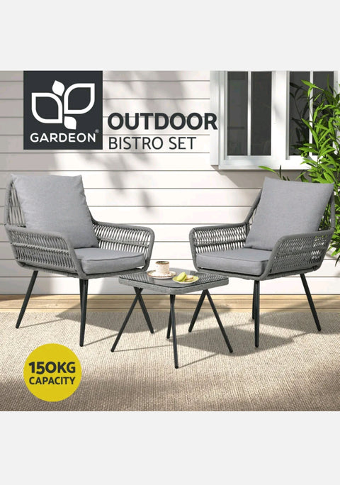 Gardeon Outdoor Furniture 3-Piece Lounge Setting Chairs Table Bistro Set Patio