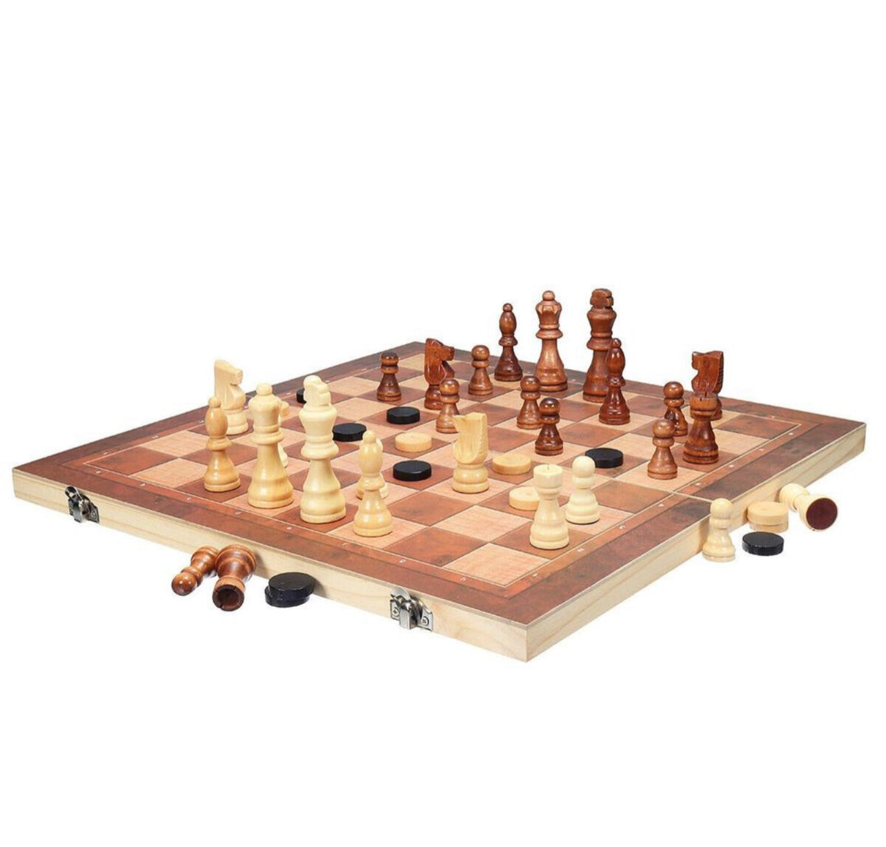 34cm/40cm Large Chess Wooden Set Folding Chessboard Pieces Wood Board AU