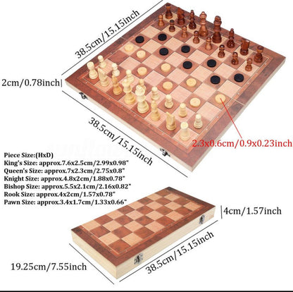 34cm/40cm Large Chess Wooden Set Folding Chessboard Pieces Wood Board AU