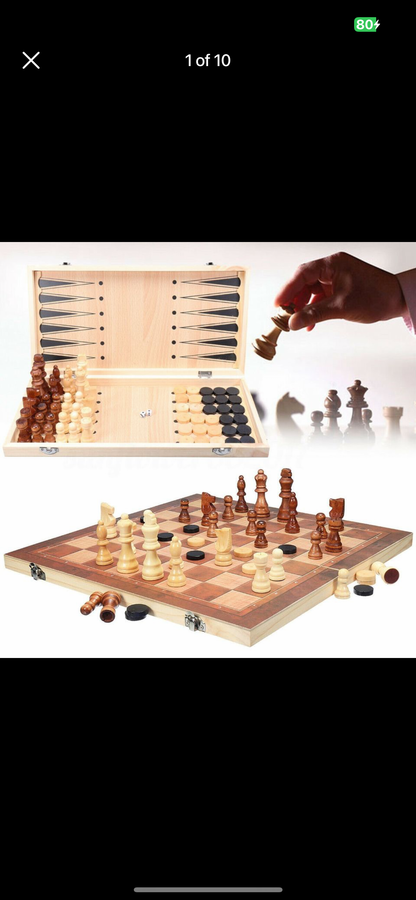 34cm/40cm Large Chess Wooden Set Folding Chessboard Pieces Wood Board AU