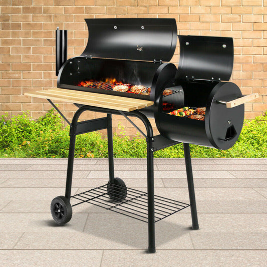 2in1 offset bbq smoker grill large portable outdoor cooking charcoal chimney - Bright Tech Home