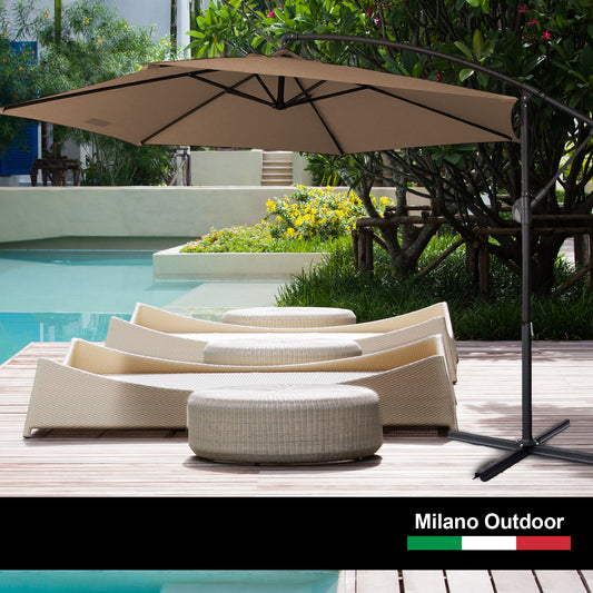 Milano Outdoor - Outdoor 3 Meter Hanging and Folding Umbrella - Latte - Bright Tech Home