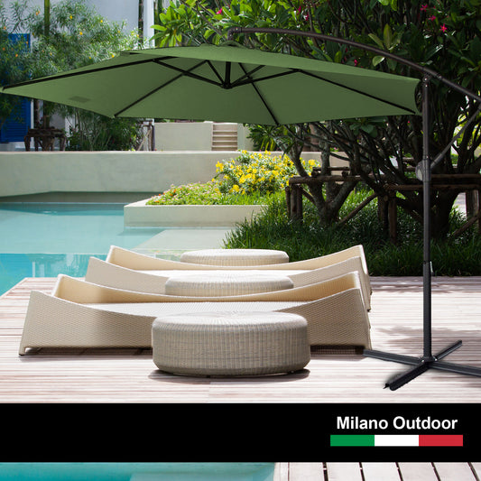 Milano Outdoor - Outdoor 3 Meter Hanging and Folding Umbrella - Green - Bright Tech Home