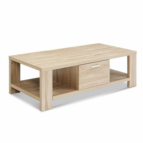 Coffee Table Wooden Shelf Storage Drawer Furniture Thick Tabletop - Bright Tech Home