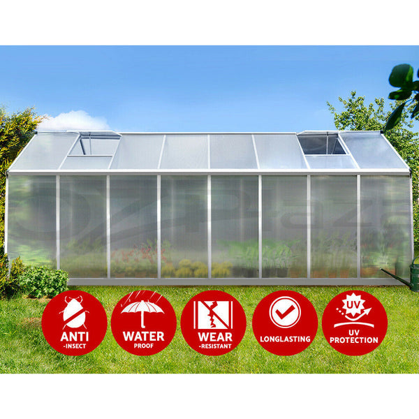 Greenfingers Aluminium Greenhouse Polycarbonate Green House Garden Shed 4.7x2.5M - Bright Tech Home