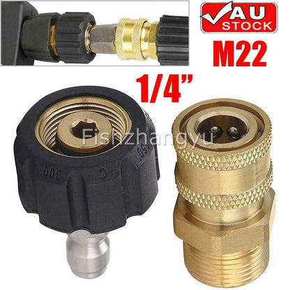 1/4" M22 High Brass Pressure Washer Adapter Set Swivel Quick Connect Kit Outdoor