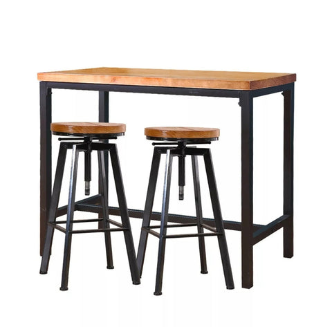 LEVEDE 3PC INDUSTRIAL PUB TABLE BAR STOOLS WOOD CHAIR SET HOME KITCHEN FURNITURE