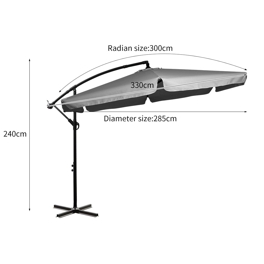 3M Patio Outdoor Umbrella Cantilever Grey - Bright Tech Home