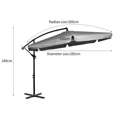 3M Patio Outdoor Umbrella Cantilever Grey - Bright Tech Home