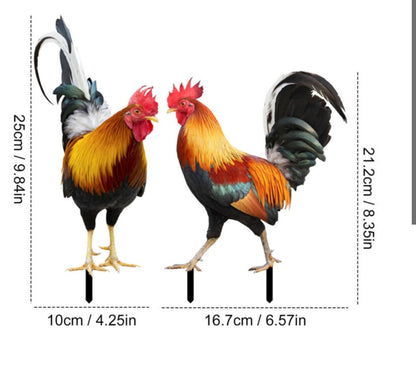 2PCS Rooster Yard Decor Garden Chicken Decoration Outdoor Weatherproof Statue