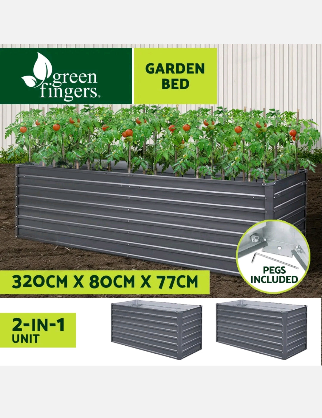 Greenfingers Garden Bed Galvanised Steel Raised Planter 320 x 80 x 77cm