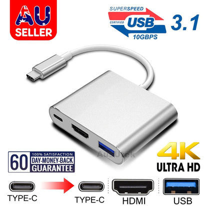 USB-C HDMI USB 3.0 Adapter Converter Cable 3 in 1 Hub For MacBook Pro iPad TypeC