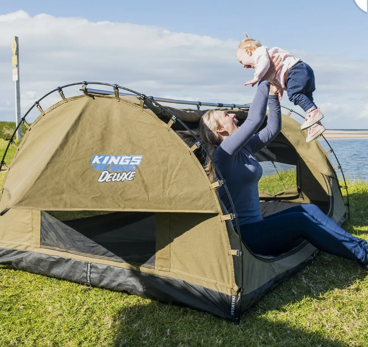 Kings Big Daddy Deluxe Double Swag Canvas Tent Camping + 2x Hooded Sleeping Bag