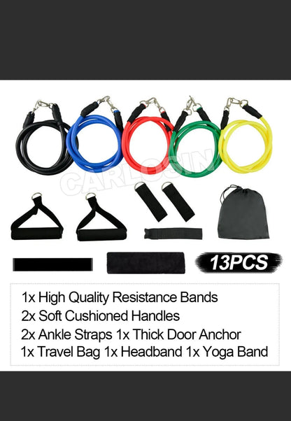 13 PCS Resistance Bands Set Yoga Pilates Abs Exercise Fitness Tube Workout Bands