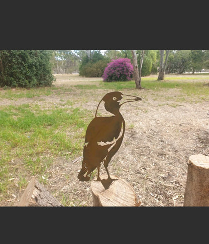 Magpie Standing Garden Stake - Australian Made Rusted Metal Garden Art