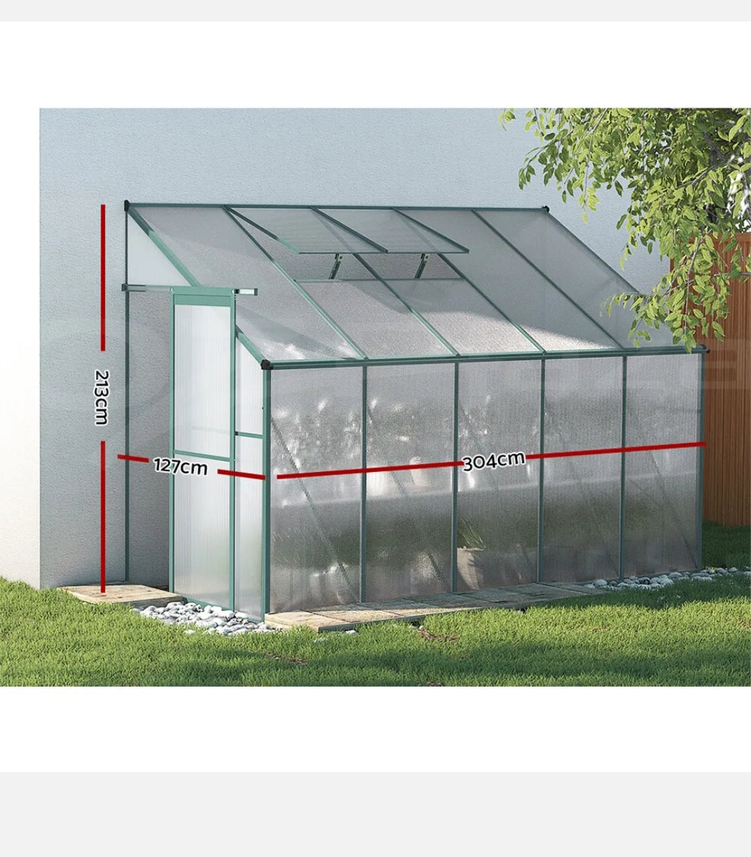 Greenfingers Greenhouse Aluminium Green House Garden Shed Polycarbonate 3x1.27M