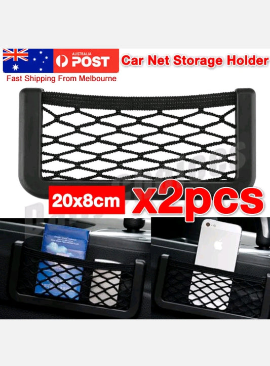 2x Car Net Storage Holder Adhesive Pocket Phone Mesh Organiser Sunglasses Pouch