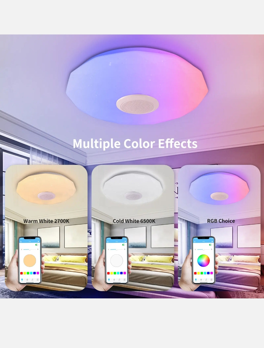 Smart LED Ceiling Light Dimmable RGB Bluetooth Music Speaker Lamp Living Room