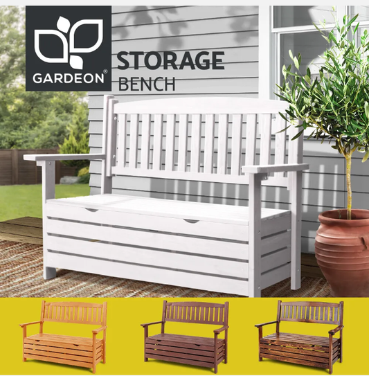 Gardeon Outdoor Storage Bench Box 2 Seat Wooden Patio Furniture Lounge Garden