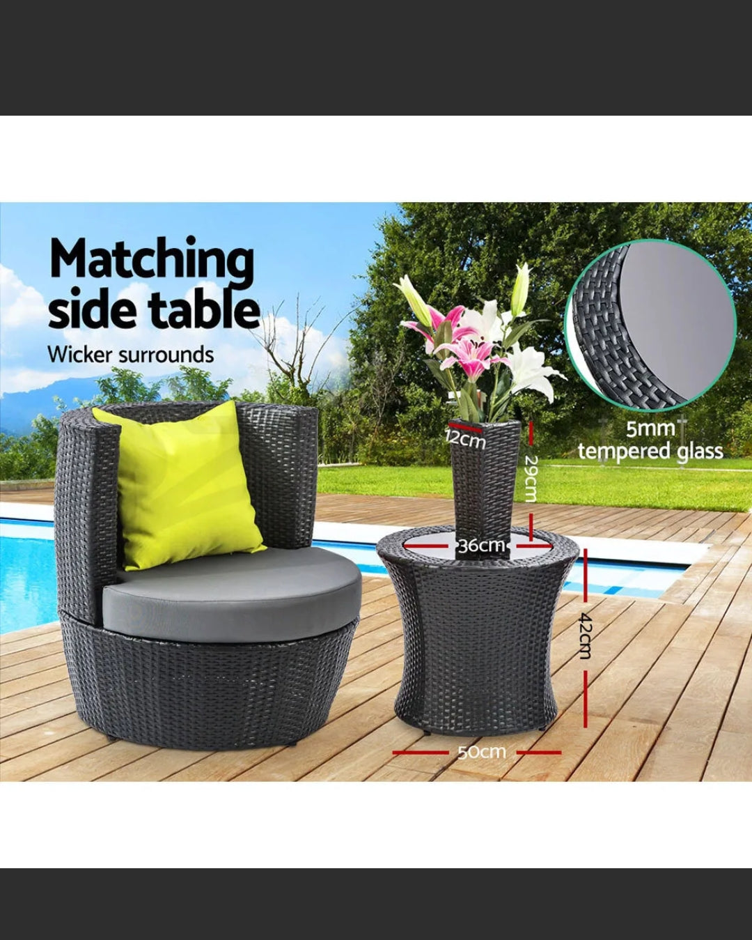 Gardeon 3 Piece Outdoor Lounge Setting Furniture Wicker Chair Table Garden Patio