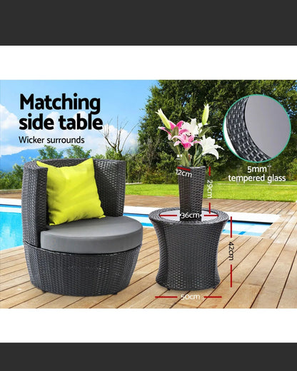 Gardeon 3 Piece Outdoor Lounge Setting Furniture Wicker Chair Table Garden Patio