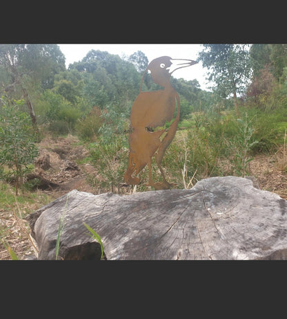 Magpie Standing Garden Stake - Australian Made Rusted Metal Garden Art