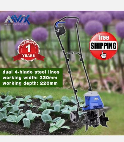 AAVIX 320mm Electric Cultivator & Tiller Electric Rotary Hoe Garden Mini Tiller