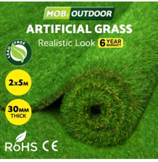 MOBI OUTDOOR Artificial Grass Synthetic Fake Lawn 10SQM Turf Plastic Plant 30mm