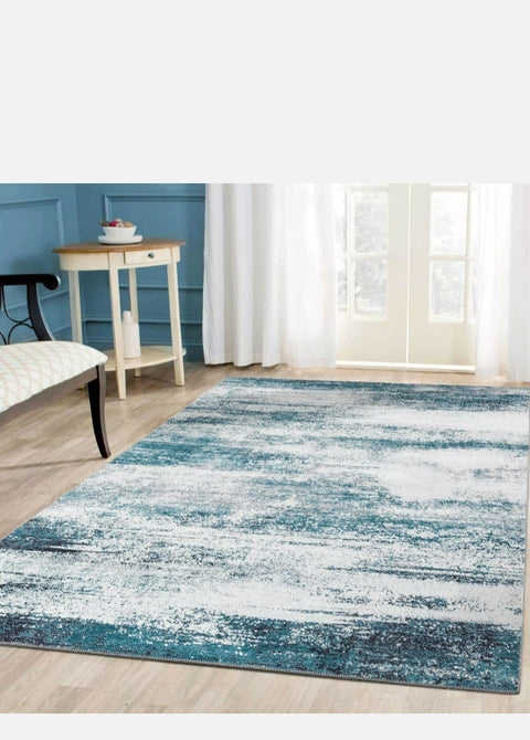 Large Floor Rugs Blue Teal Turquoise Multi Abstract Tonal Soft Lounges Carpet