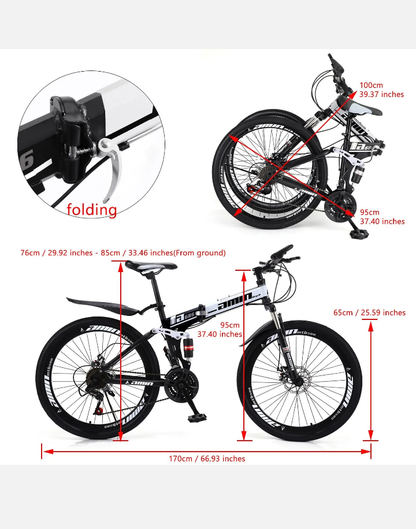 Unisex Adult Mountain Bike Full Suspension 26" 21 Speed MTB Folding Bicycle AU1