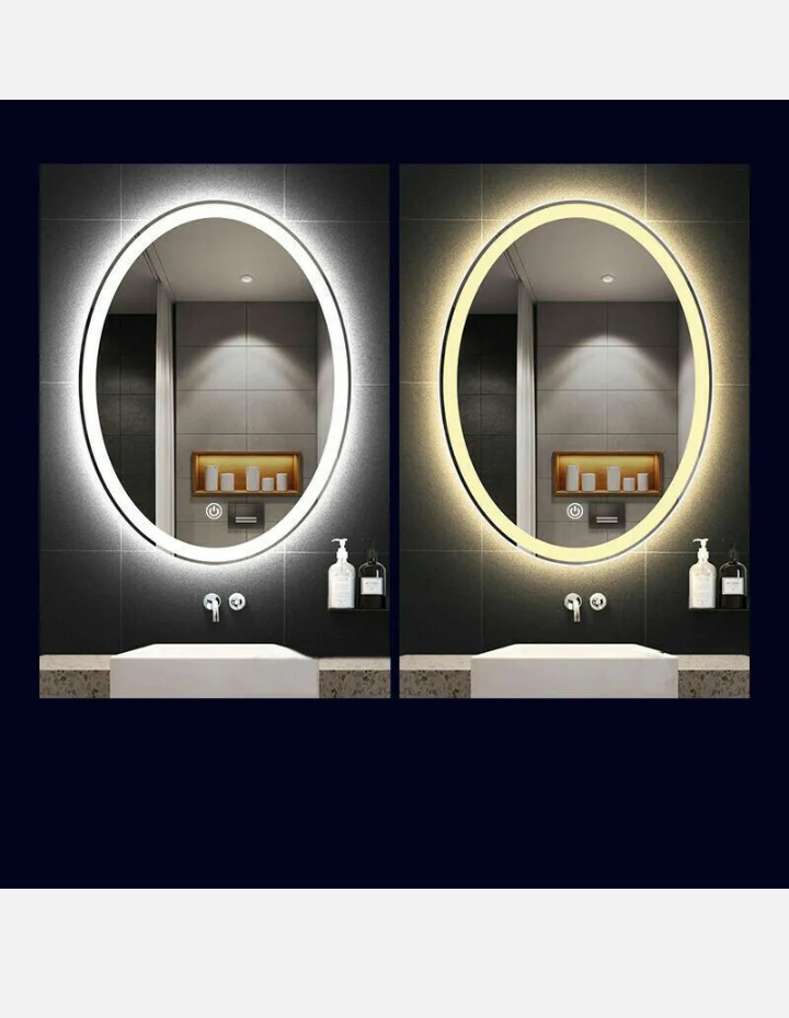 High Lumen Big Oval LED Bathroom Mirror Wall Vanity Mirror Anti-Fog Smart Touch