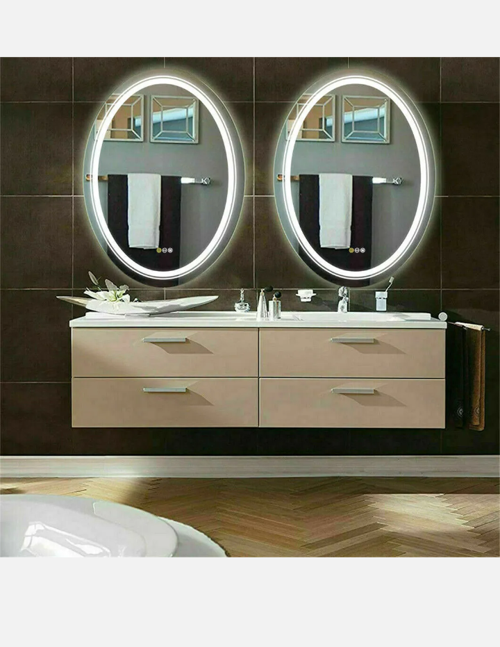 High Lumen Big Oval LED Bathroom Mirror Wall Vanity Mirror Anti-Fog Smart Touch