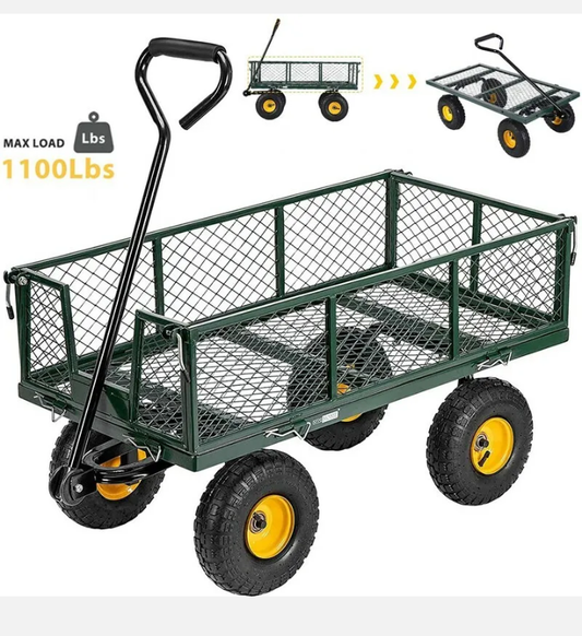 500KG Mesh Steel Garden Cart Folding Utility Wagon Heavy Duty Side Removable - Bright Tech Home