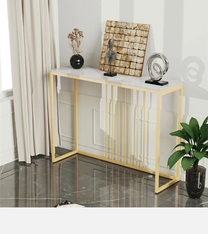 Modern  Marble Slim Narrow Console Table Hall Entrance Window Table Metal Frame