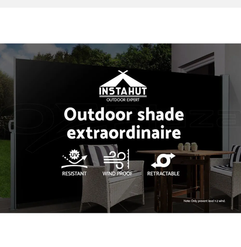 Instahut Side Awning Sun Shade Outdoor Blinds Retractable Screen 2X3M BK X2 - Bright Tech Home
