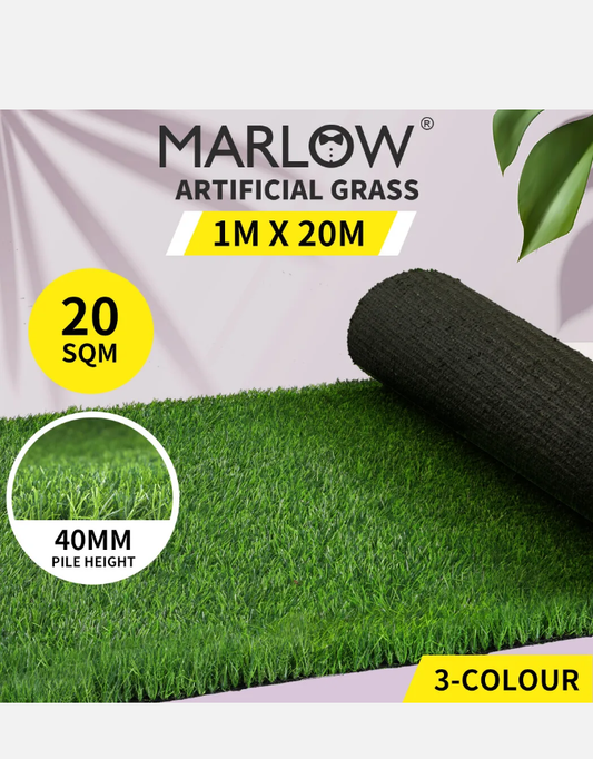 Marlow Artificial Grass 20SQM Fake Flooring Outdoor Synthetic Turf Plant 40MM - Bright Tech Home