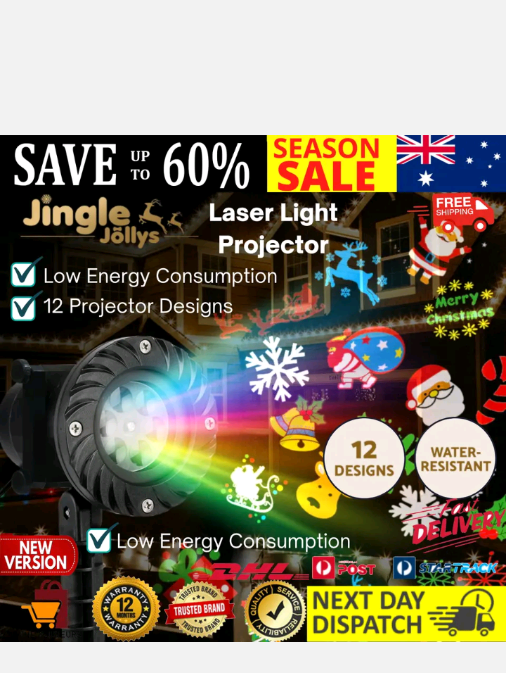 Jingle Jollys Pattern LED Laser Landscape Projector Light Lamp Christmas Party