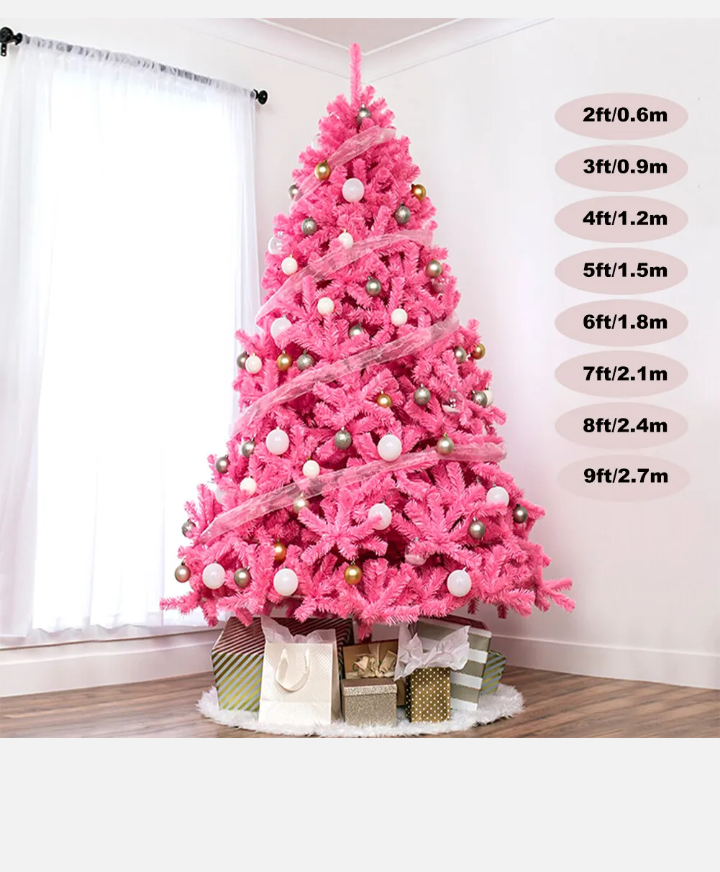 Pink Christmas Tree 2/3/4/5/6/7/8/9FT Fluffy Tips Metal Stand Easy Assemble Xmas