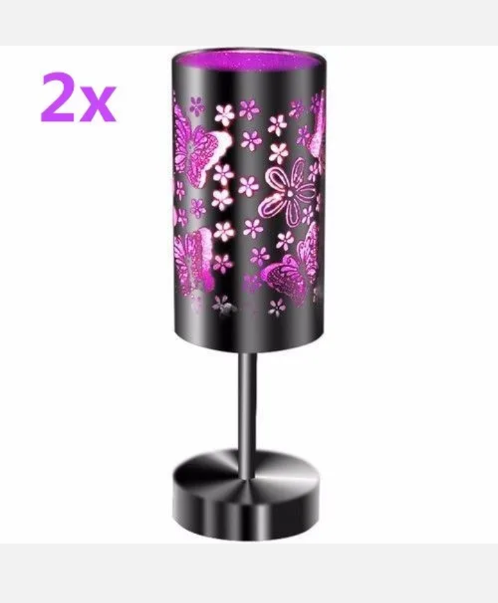 2x Modern Metal Etching Bedside Table Cafe Desk Touch Lamps Purple butterfly - Bright Tech Home