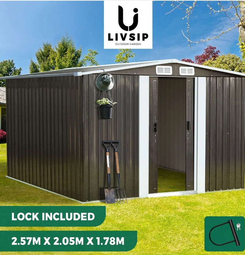 Livsip Garden Shed Outdoor Storage Sheds 2.57x2.05M Workshop Cabin Metal House