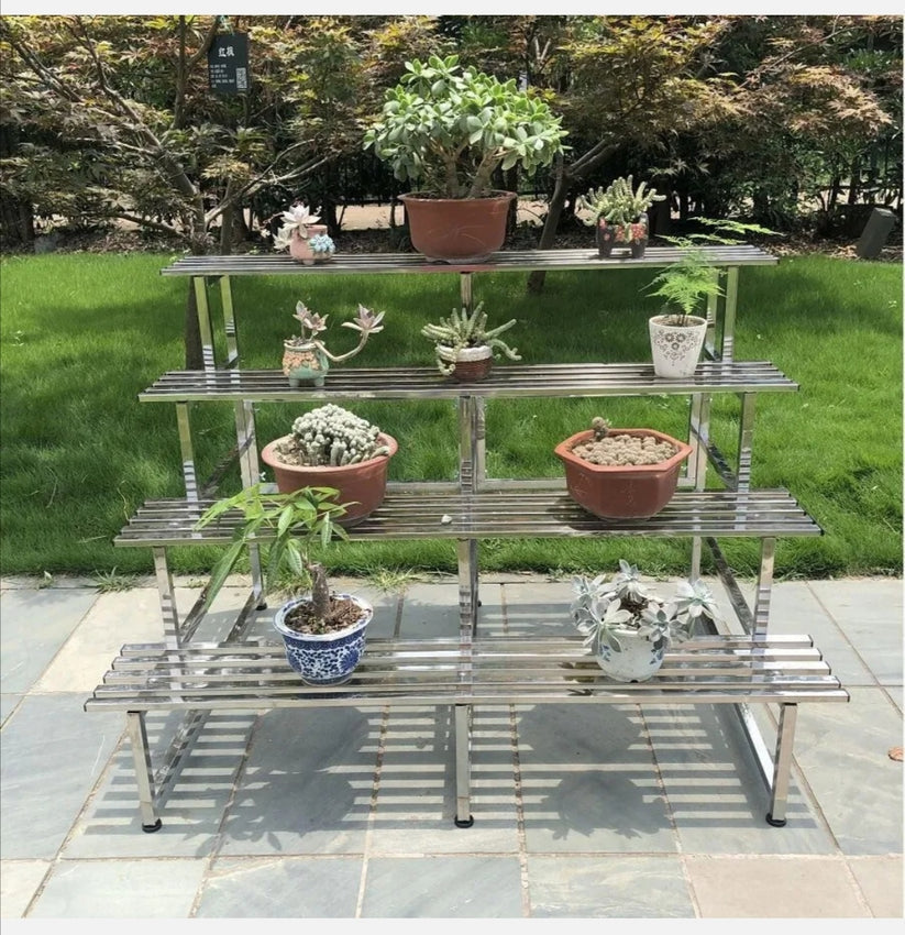 4-tier 150x100cm Outdoor Rust Proof Stainless Steel Large Garden Pot Plant Stand - Bright Tech Home