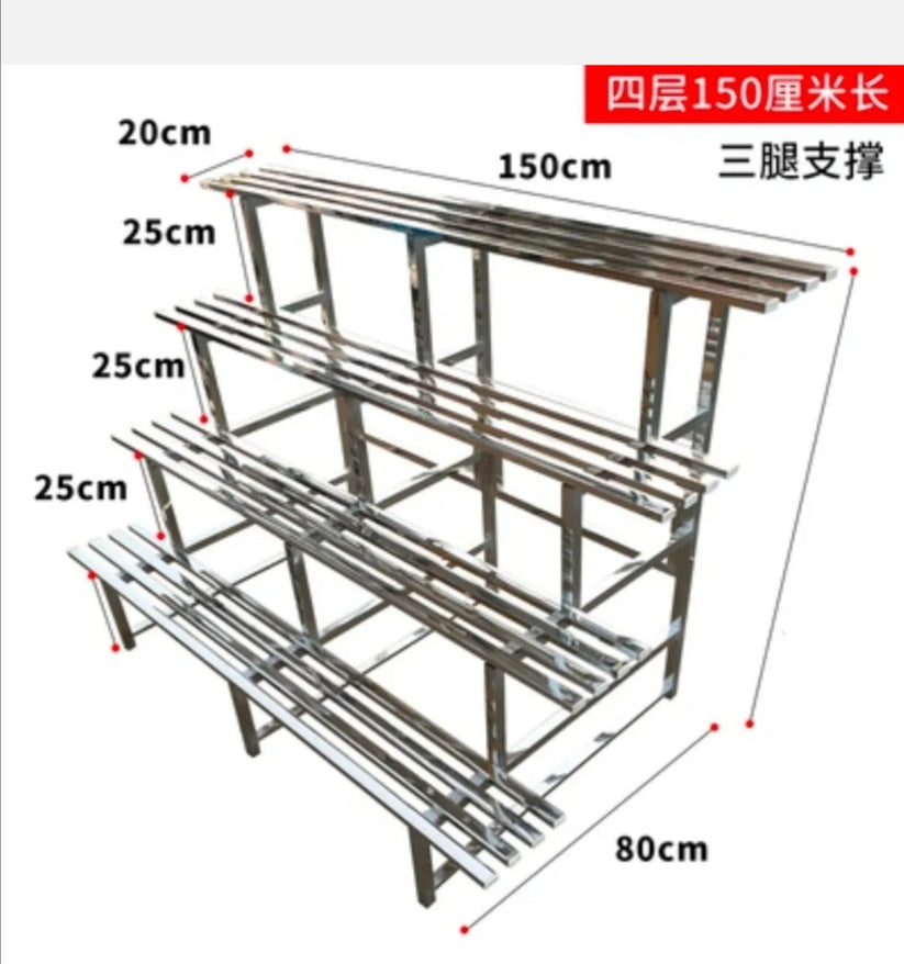 4-tier 150x100cm Outdoor Rust Proof Stainless Steel Large Garden Pot Plant Stand - Bright Tech Home