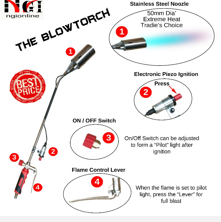 GARDEN WEED BLASTER BLOWTORCH KILLER BURNER WEEDER BUTANE GAS PIEZO IGNITIONS RO - Bright Tech Home