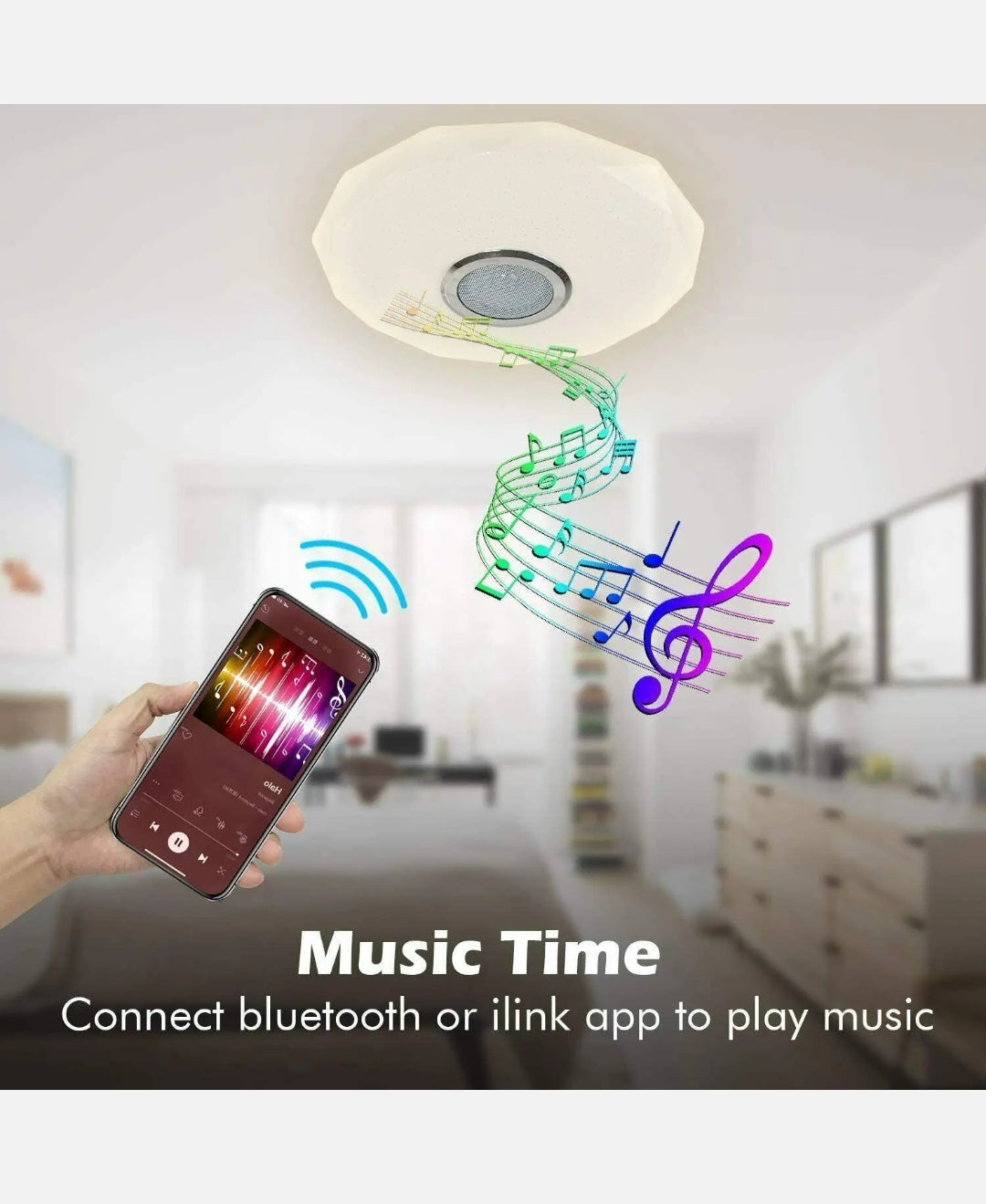 Smart LED Ceiling Light Dimmable RGB Bluetooth Music Speaker Lamp Living Room