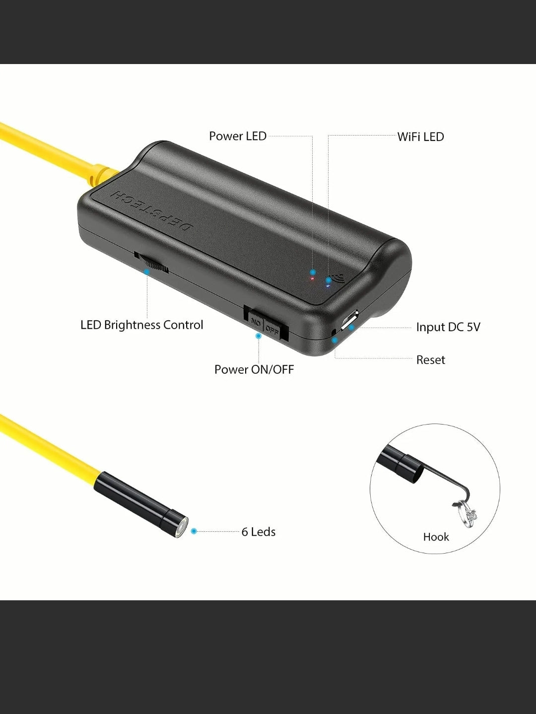 DEPSTECH 5MP Inspection Camera WiFi Borescope Inspection Endoscope Single Lens