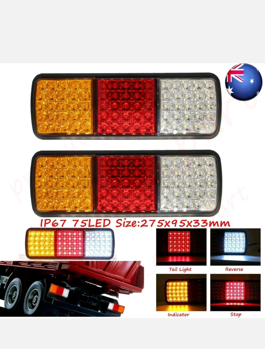 2Pcs 75 LED Tail Lights Stop Reverse Indicator 12V Ute Trailer Caravan Truck Bot