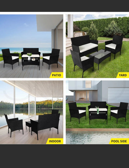 Levede 4PCS Outdoor Furniture Setting Patio Garden Table Chair Set Wicker Lounge