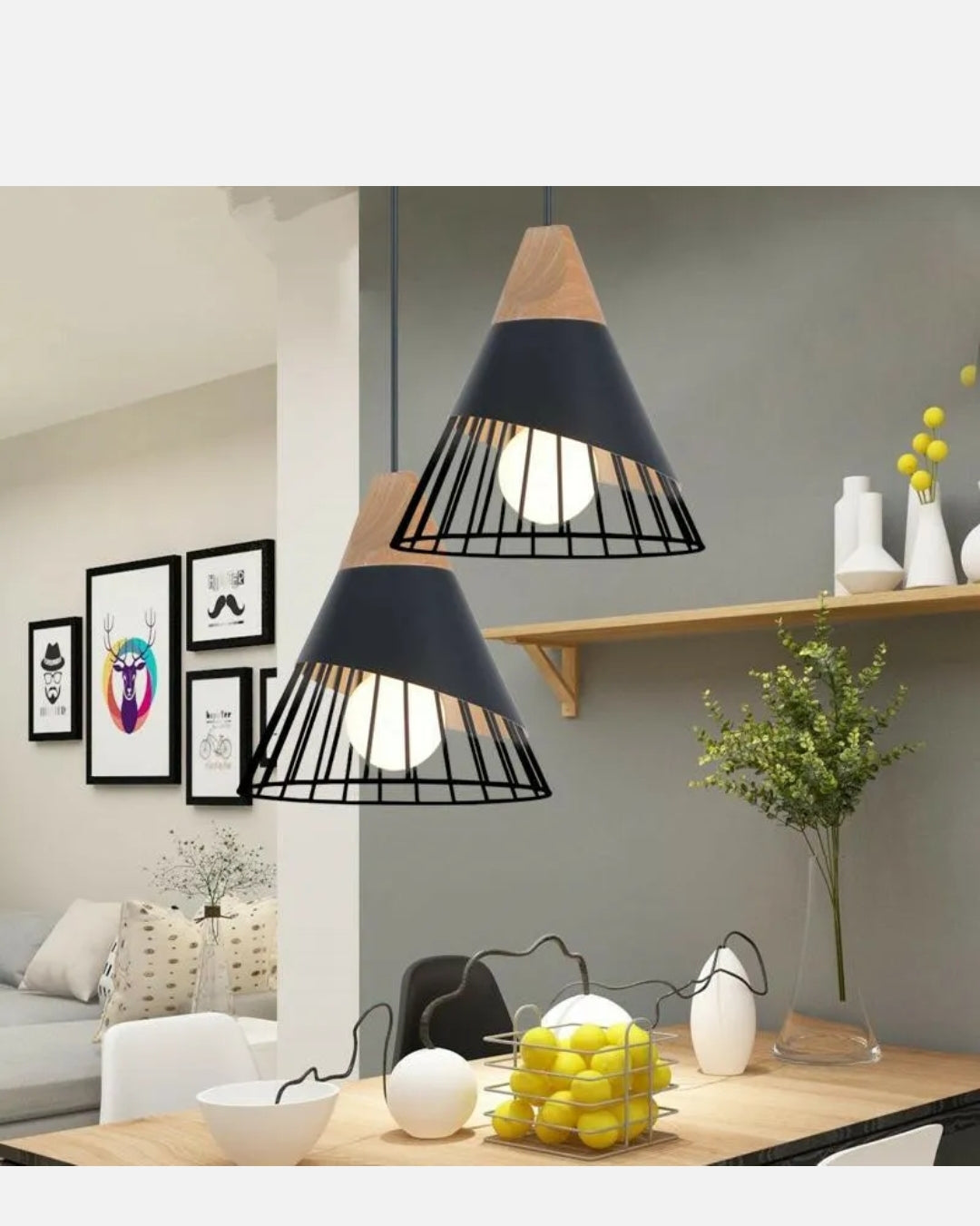 2X Black Pendant Light Kitchen Lamp Home Ceiling Lights Wood Chandelier Lighting - Bright Tech Home