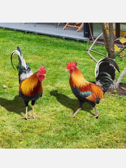 2PCS Rooster Yard Decor Garden Chicken Decoration Outdoor Weatherproof Statue